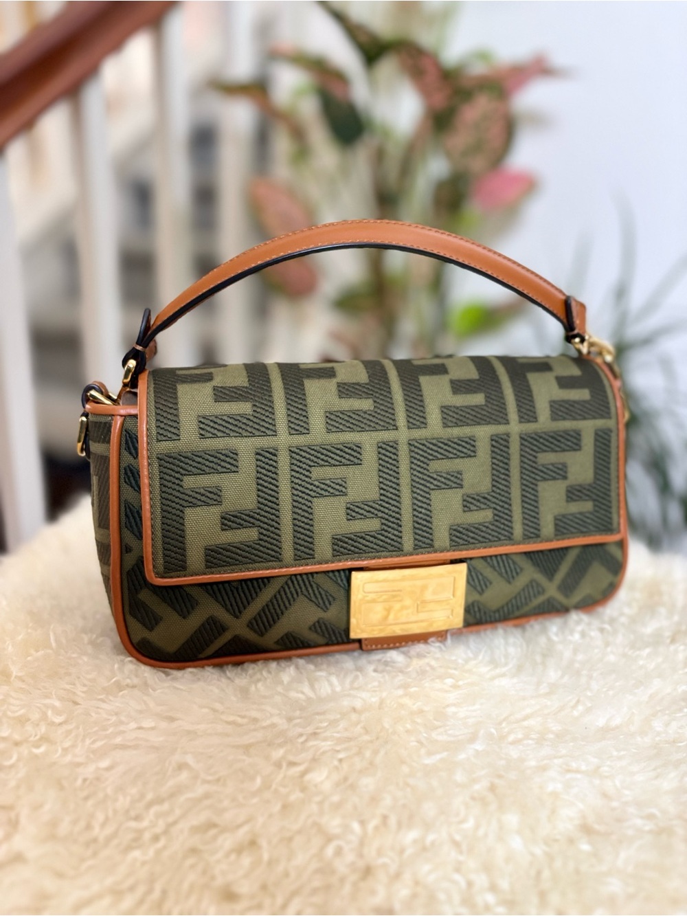 FENDI Baguette NM Bag Zucca Embroidered Canvas Medium *EUC